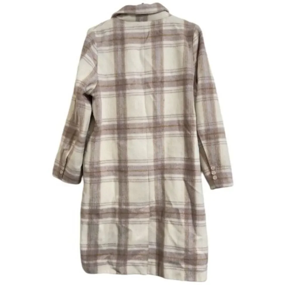 REVOLVE MINKPINK‎ IRIS CREAM MULTI PLAID LONG COAT XL